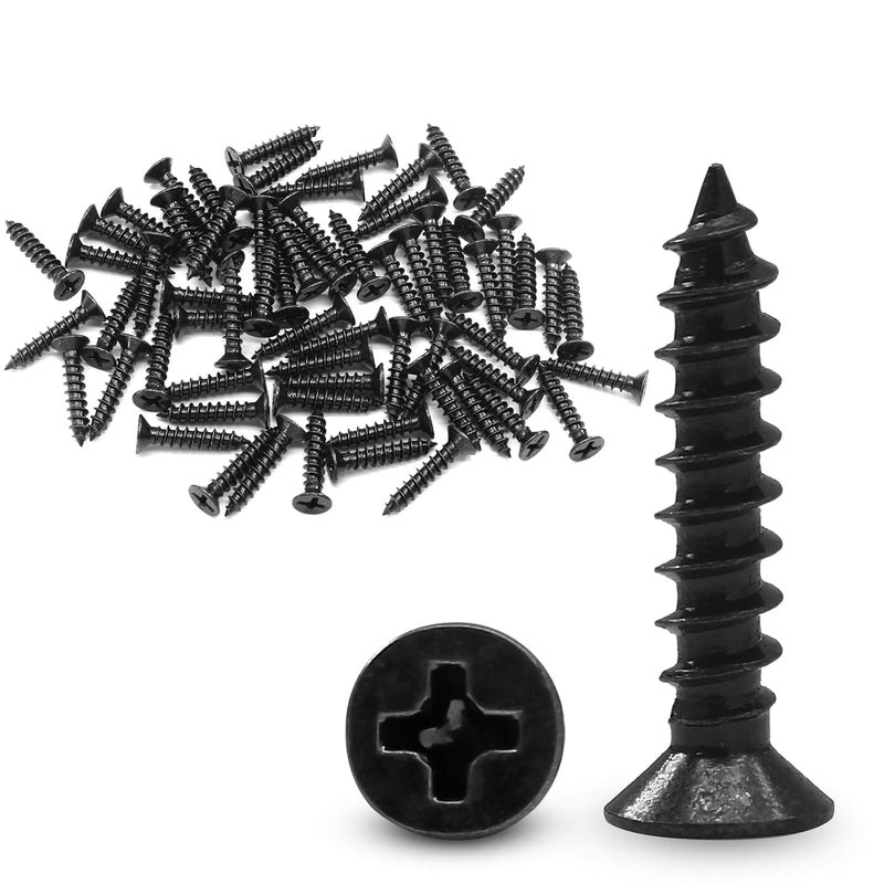 Jersvimc #8 x 3/4" Black Wood Screws - 120Pcs Oxide Coated Flat Head Screws, Carbon Steel 18-8 Black Screws Phillips Head Scrws for Wood Drywall Plastic Metal - Image 1